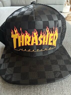 Thrasher Black Checker Flame Logo Snapback